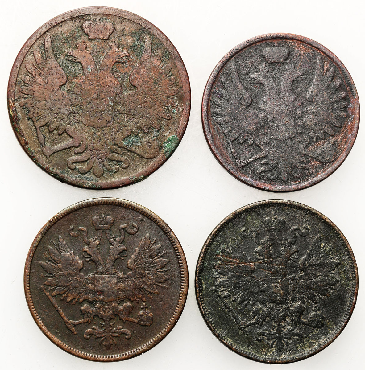 Polska XIX w./Rosja. 2, 3 kopiejki 1855-1863 BM, Warszawa, zestaw 4 monet